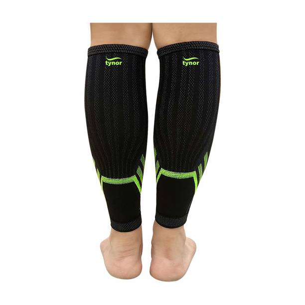 TYNOR Calf and Shin Support Air Pro, Black & Green, Medium, 1 Pair Knee Support