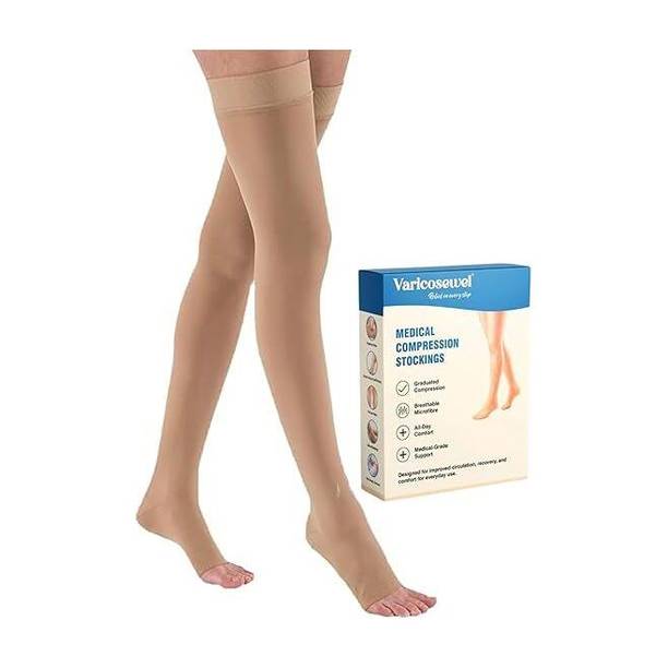 Varicosewel Medical Compression Stockings for Varicose Veins Mid-Thigh Length Knee Support