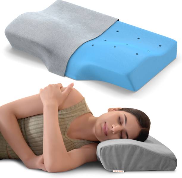 BRIDHA Cooling Orthopedic Memory Foam Cervical Pillow with Cover, 20"x12", Dual Height Cervical Pillow