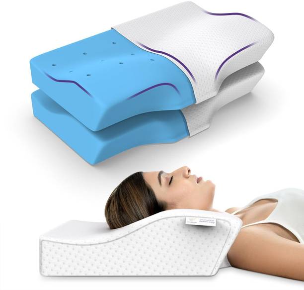 MY ARMOR Cool Gel 100% Memory Foam Contour Cervical Pillow With Outer Cover (Pack of 2)- Cervical Pillow
