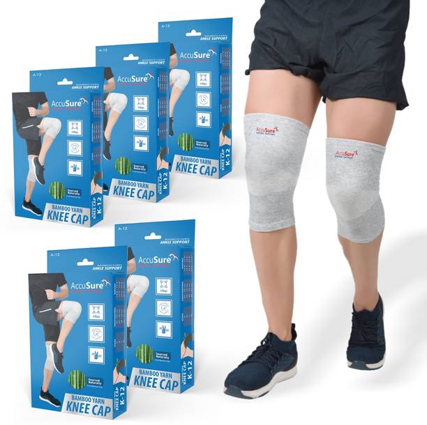 AccuSure Bamboo Yarn Knee Compression Brace Unisex For Pain, Running,Gym, Sport Pair of 5 Knee Support