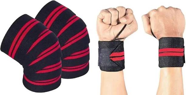 FITPUT Combo Weight Lifting Knee Wraps and Wrist Support Band for Gym Workout Knee Support