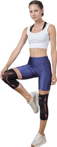 Orthfit Black Orange Knee Support For Running, Gym, Hiking Knee Support