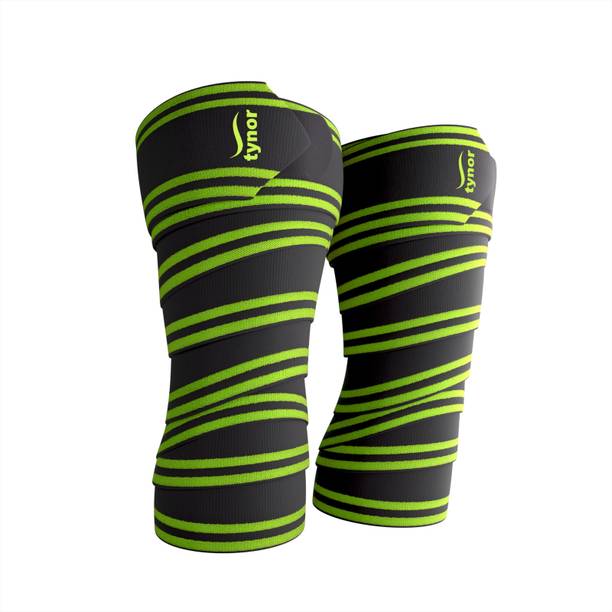 TYNOR Weight Lifting Knee Wrap, Black & Green, Universal, Pack of 2 Knee Support