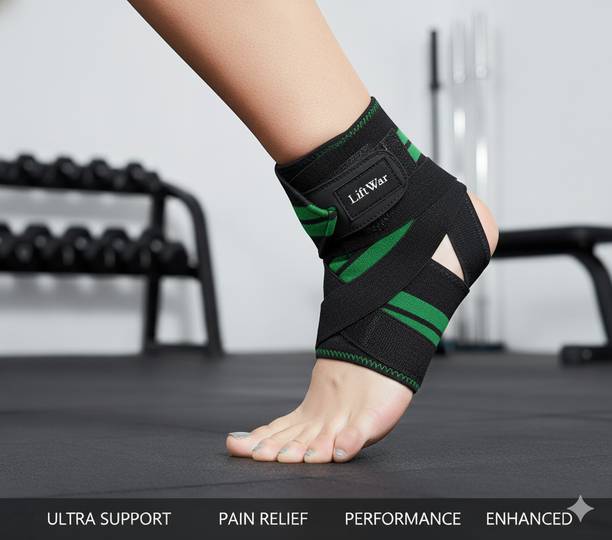 LiftWar Ankle Support Compression Brace for Injuries Black-Green Ankle Support