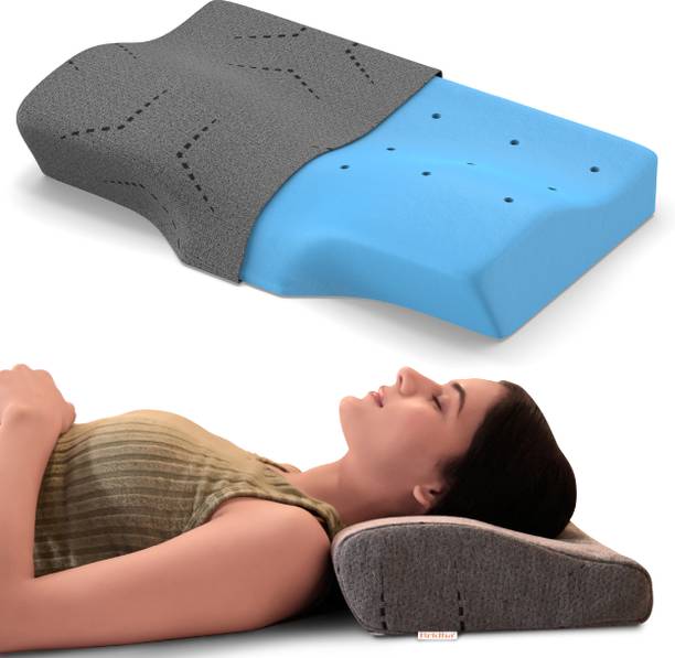 BRIDHA Cooling Orthopedic Memory Foam Cervical Pillow with Cover, 20"x12", Dual Height Cervical Pillow
