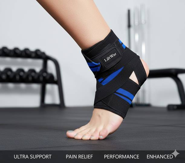 LiftWar Ankle Support Compression Brace for Injuries Black-Blue Ankle Support