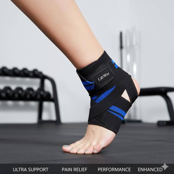 LiftWar Ankle Support Compression Brace for Injuries Black-Blue Ankle Support