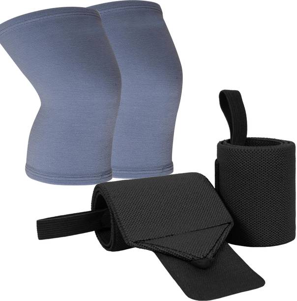 GymWar Combo Set of Knee for Pain and Wrist Wrap for Fitness Knee Support