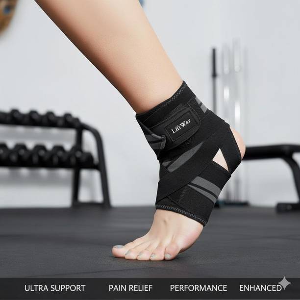 LiftWar Ankle Support Compression Brace for Injuries Black-Grey Ankle Support