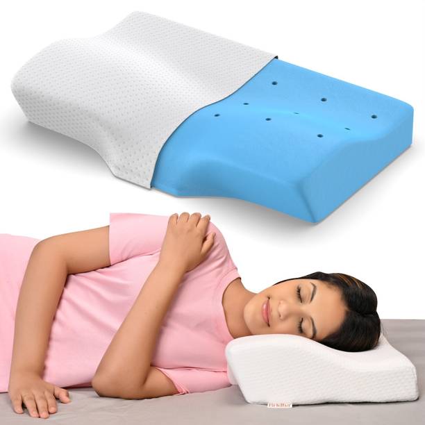 BRIDHA Cooling Orthopedic Memory Foam Cervical Pillow with Cover, 20"x12", Dual Height Cervical Pillow
