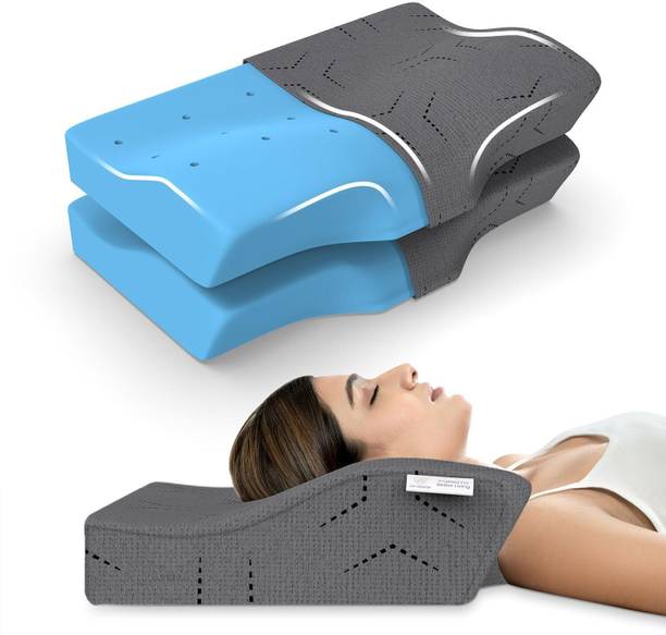 MY ARMOR Cool Gel 100% Memory Foam Contour Cervical Pillow With Grey Cover (Pack of 2)- Cervical Pillow