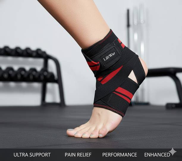 LiftWar Ankle Support Compression Brace for Injuries Black-Red Ankle Support