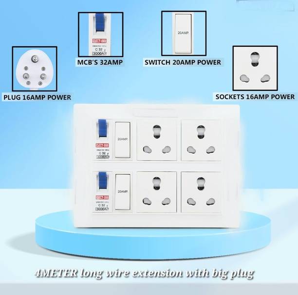 BAHUL SHOCKPROOF PVC EXTENSION with dobell mcb 4  Socket Extension Boards
