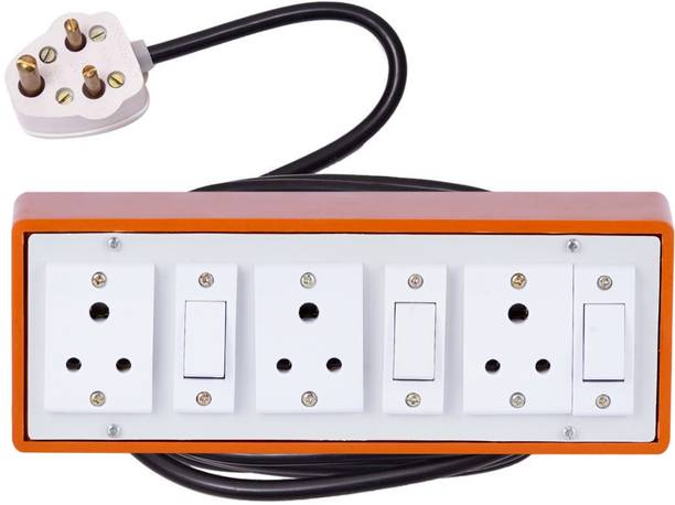 JELECTRICALS Brown (3+3) Heavy Duty Extension Board 6A 2 Switch & 2.5 Meter Wire 3  Socket Extension Boards