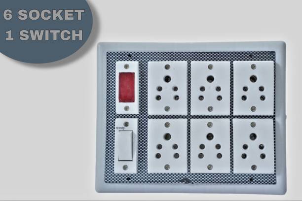 KHOPALA KHOPLA 6 Socket 1 Switch Extension Board & 3 Yard wire (White, 2.7432m) 6  Socket Extension Boards