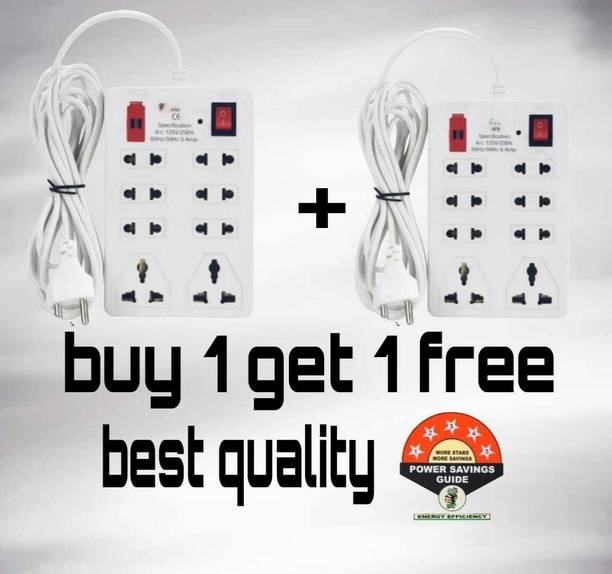 heoluix 6 Amp Extension chord (Pack of 2) 8 Socket Extension Boards