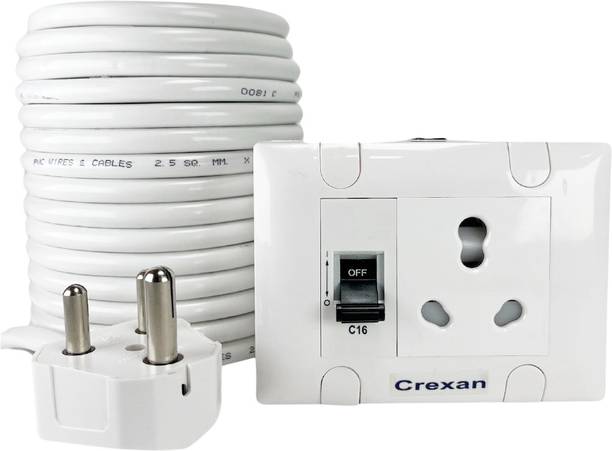crexan Extension Board 240V+3 Pin 6A/16A+2500W+16A Socket,Plug+16AMCB+2.5 Sq.mm Wire 1  Socket Extension Boards