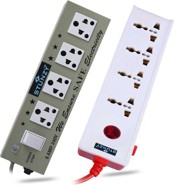 stunzy 4+1 & 4+1 SURGE PROTECTOR/POWER STRIP/EXTENSION CORD/ELECTRIC BOARD (PACK OF 2) 4  Socket Extension Boards