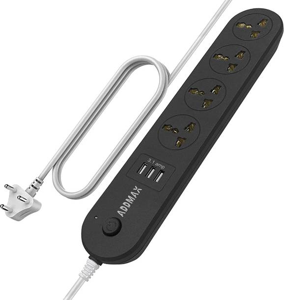Addmax USB Extension Cord – 4 socket Outlet with 3 USB Port Multi Plug Extension Board 4  Socket Extension Boards