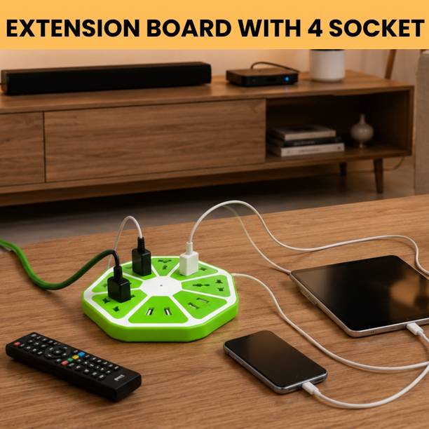 YAROH Hexagon Extension Socket With 1 Meter Cable & 4 USB Ports and 4 SocketQT16