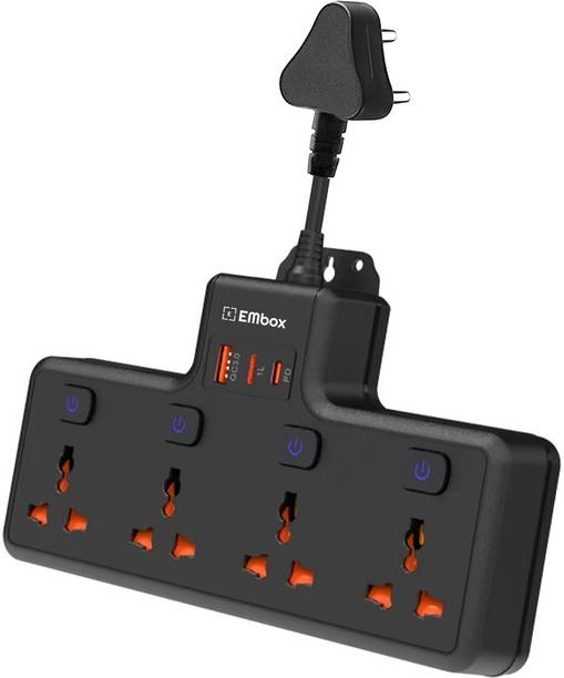 EMBox Compact Fast Charging Power Adapter Plug (4Socket+3USB) 4 Socket Extension Boards