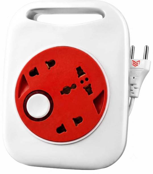 DigiPrints Premium 3+1 Universal Multi-Plug Extension Box with Rotary Handle (White/Red) 3  Socket Extension Boards
