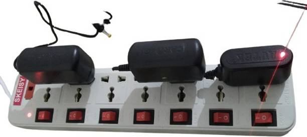 Skeisy 7 Socket Extension Cord With Individual Switches FUSE Led Indicator (White, 7  Socket Extension Boards