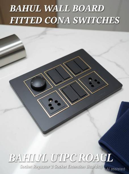 BAHUL Modular Wall Switch Board Pre Wired PVC Plate with Socket Regulator 2  Socket Extension Boards