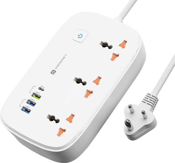 Portronics Power Plate 16 with 45W Type-C, 3 USB Ports, 1440W, 3m Cord, Wall Mount, 3  Socket Extension Boards