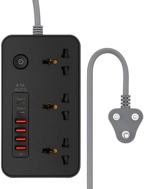 XBEY 6 Power Socket, 2 USB Ports & 1 C Type Port with Surge Protection 9  Socket Extension Boards