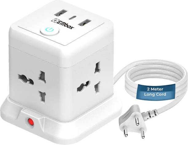 EMBox White Cube Extension Cord (4S + 2 USB + 1 Type C) 4 Socket Extension Boards