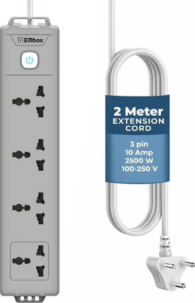 EMBox Power Extension Cord 2 Meter Multi Plug 1500W Heavy Duty 4  Socket Extension Boards