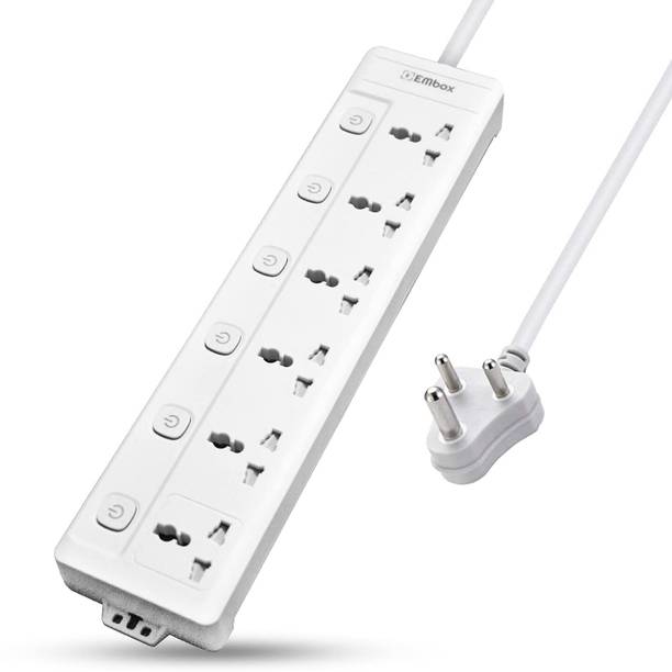 EMBox Power Extension Coard Heavy Duty Spike Guard With Individual Switches 6  Socket Extension Boards
