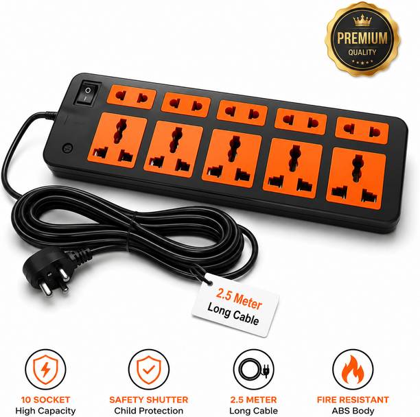 AriseOP Extension Board 5 Universal & 5 Two-Pin Outlets, Surge Protector & Maste