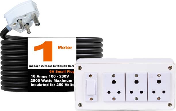 JELECTRICALS 6Amp Extension Board With 3 Socket 1 Switch, 1.5Sqmm 3Core Heavy-Duty Cable 3  Socket Extension Boards