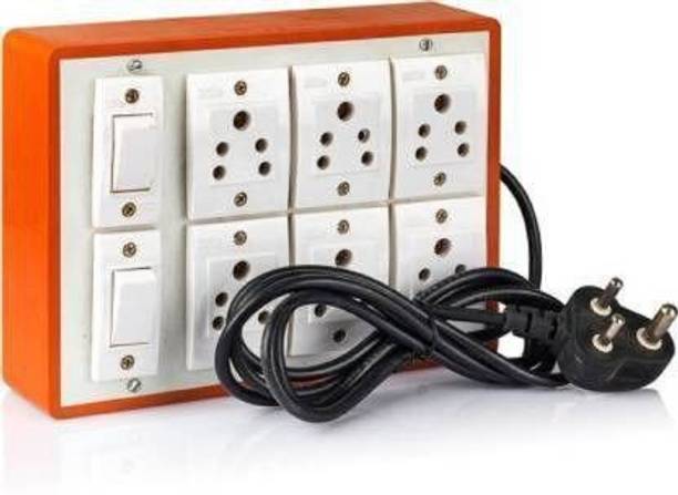 Ganpati Extension Switch Board with 6 Sockets(5A) and 2 Switches(5A)-4Mtr Long Wire(WHITE AND BROWN) 6 Socket Extension Boards
