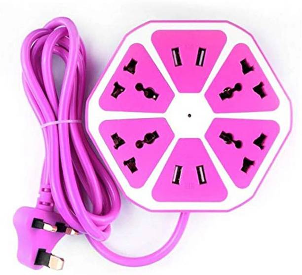 Minura Hexagon Socket with USB Charger, 4-Outlet with 4-USB Power Socket Extension Board with Cord, Mobile Charging USB Power Hub 4 usb 4  Socket Extension Boards