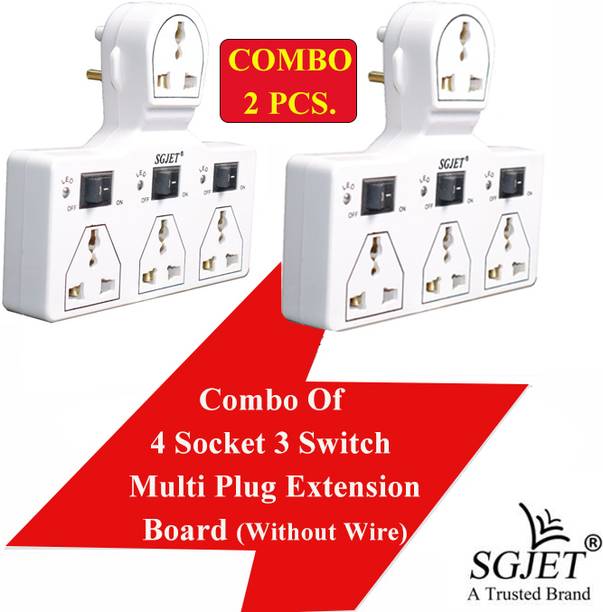 SGJET Combo 4 Universal Socket 3 Switch Multi Plug Extension Cord 6A ( Without Wire) 4 Socket Extension Boards