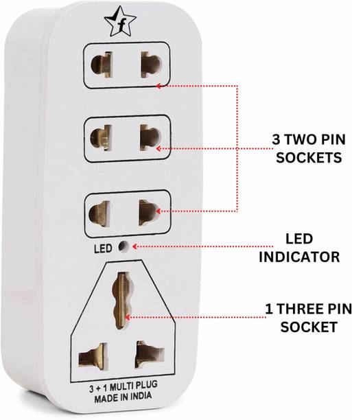 फ्लिपकार्ट स्मार्टबाय 3 + 1 Multiplug with LED Indicator, 4 Universal sockets (Beige_Pack of 1) 4 सॉकेट सर्ज रक्षक