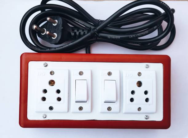 Nextsolution Brown (2+2) Heavy Duty Extension Board 6A 2 I10 Switch & 1.5 Meter wire 2  Socket Extension Boards