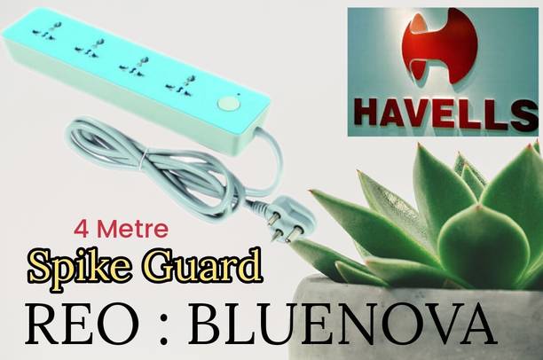 HAVELLS REO Bluenova Surge and Spike Guard Reliable , Durable , Safe 4  Socket Extension Boards