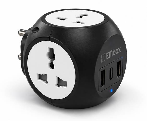 EMBox Multi Plug Universal Socket 10 A with 1 Type C Port and 2 USB Ports (cordless) 4  Socket Extension Boards