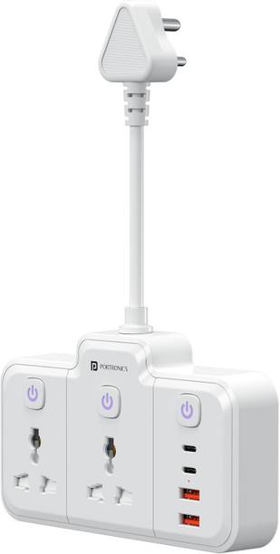 Portronics Power Plate Plus, 6-in-1 Power Extender with Individual Switches & Flexible Cord 2 Socket Extension Boards