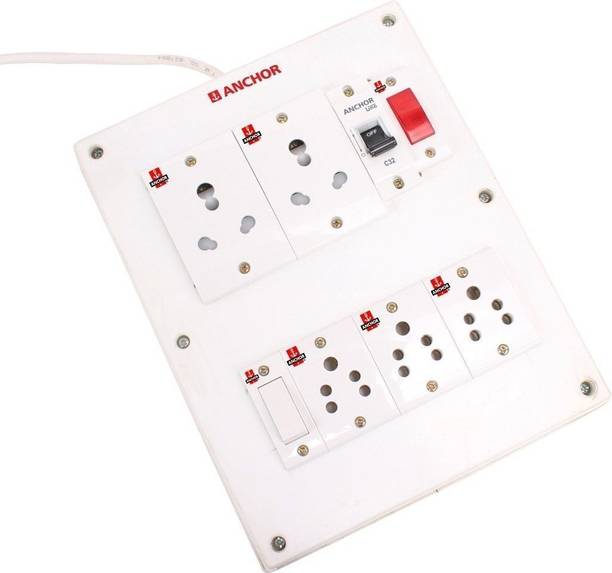 ANCHOR BAHUL ASSEMBLED BOARD CONTAINS 2 Anchor Sockets(15 Amp), 3 Anchor Sockets(5 Amp), 1 Anchor MVC (32 Amp) with 4 Metre Chord Surge Protector (white) 5 Socket Extension Boards