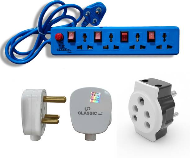 CLASSICTIME Combo Aradhya 1.5 Yard Power Stirp Free 3 Pin Plug or Multi-Plug adaptor 4  Socket Extension Boards