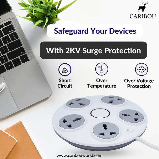 CARIBOU CBU-03 6A Round Extension|5 Sockets|Master Switch|LED|2M ISI Cord 5  Socket Extension Boards