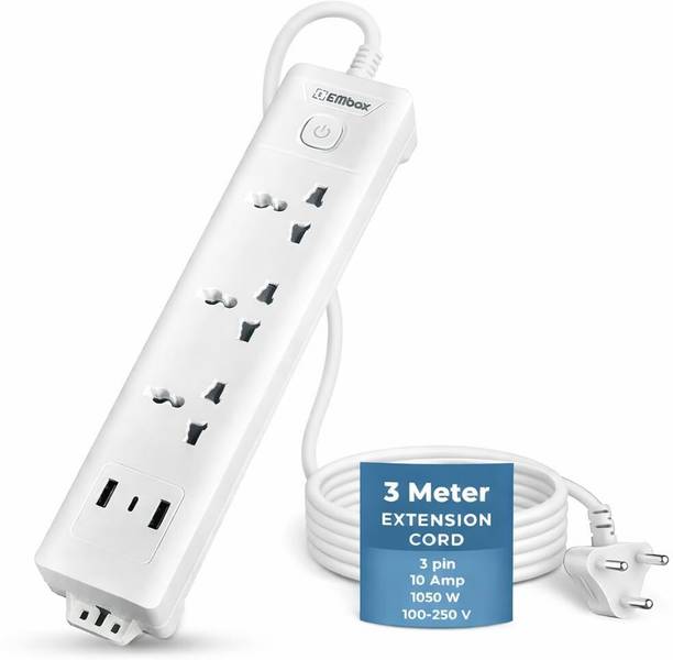 EMBox Power Extension Coard Multi Plug 2500W With Type C 3 USB 3  Socket Extension Boards