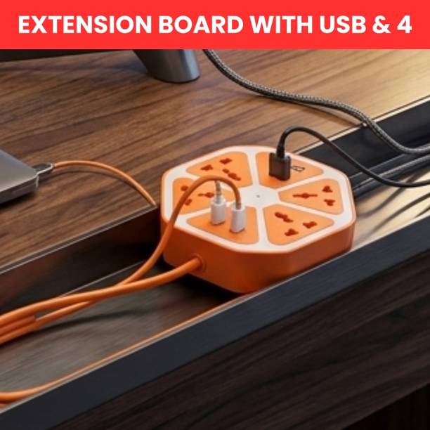 GUGGU Hexagon Extension Socket With 1 Meter Cable & 4 USB Ports and 4 SocketEU411 4  Socket Extension Boards
