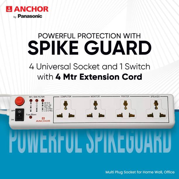 ANCHOR By Panasonic 4 Way 6A International Multi Plug Socket 1 Switch | Extension Board 4  Socket Extension Boards